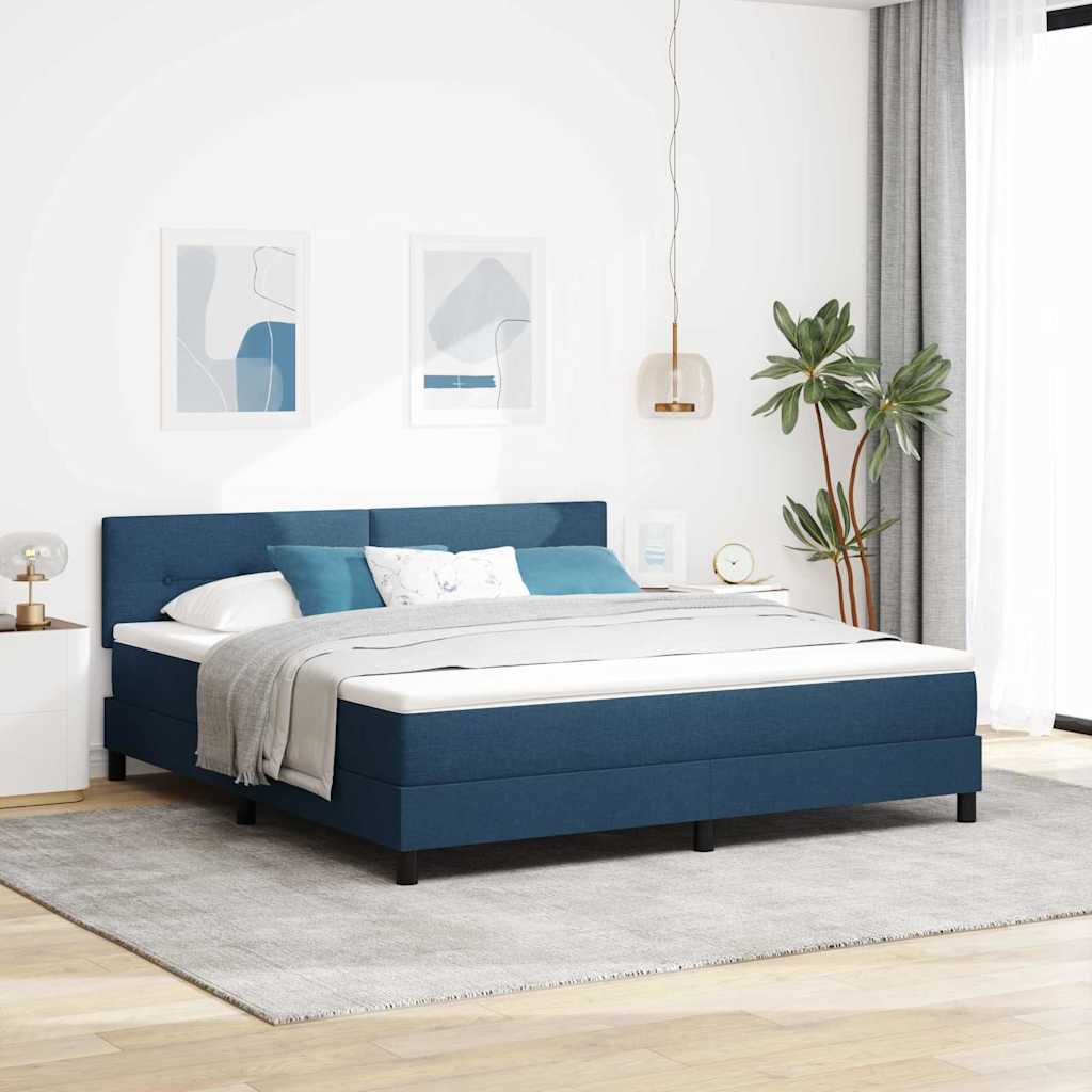vidaXL Cama tipo Box Spring con tiras LED Azul 180 x 200 cm tela