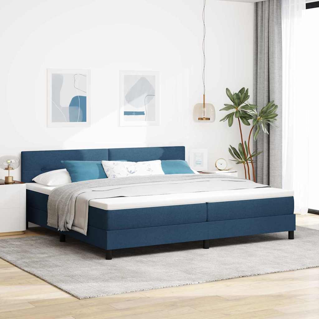 vidaXL Cama tipo Box Spring con tiras LED Azul 200 x 200 cm tela