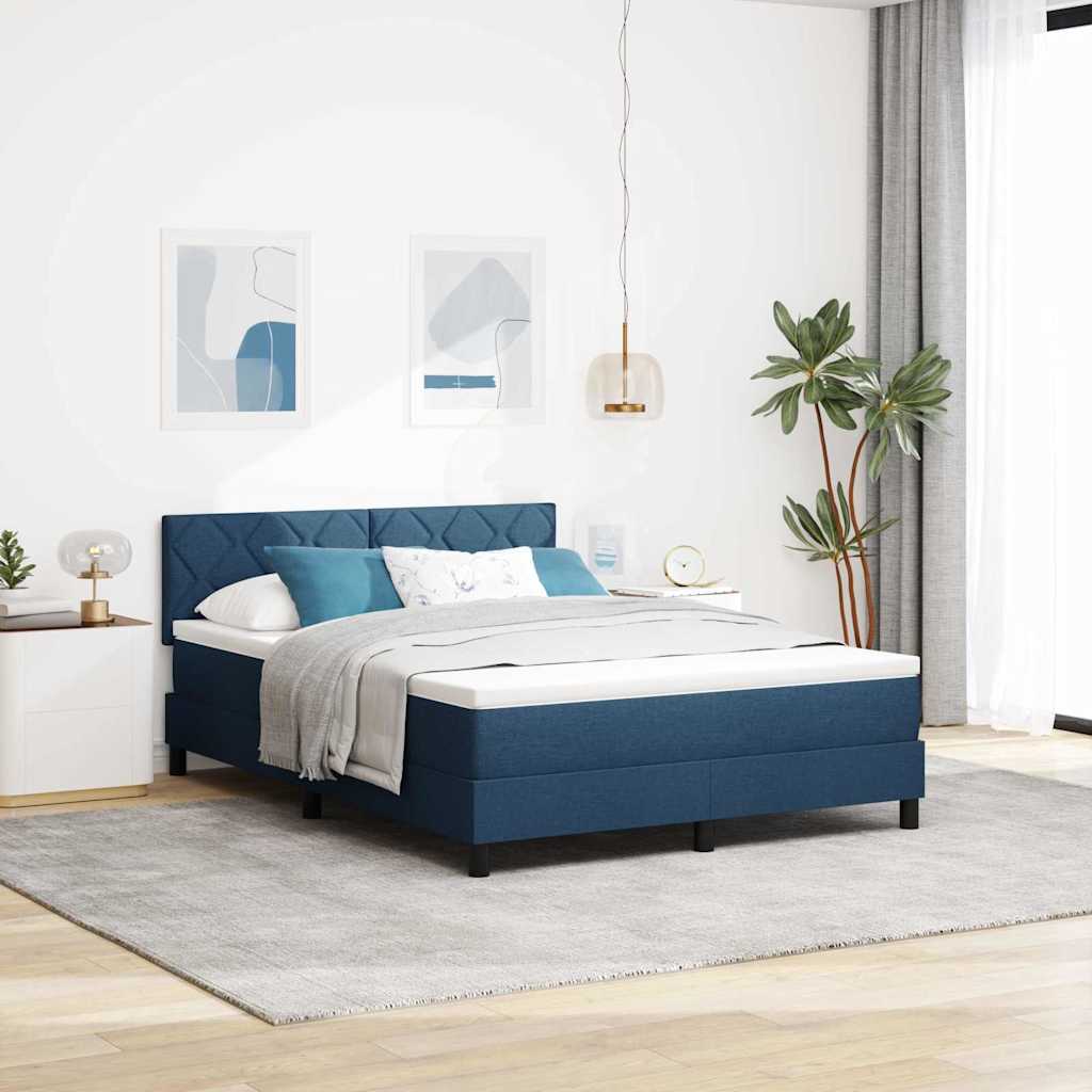 vidaXL Cama tipo Box Spring con tiras LED Azul 140 x 190 cm tela