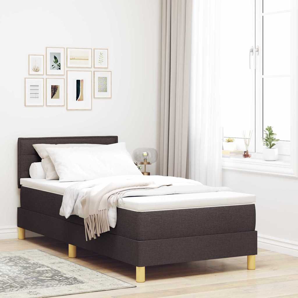 vidaXL Cama Box Spring LED con cabecera Marrón Oscuro 90 x 190 cm tela