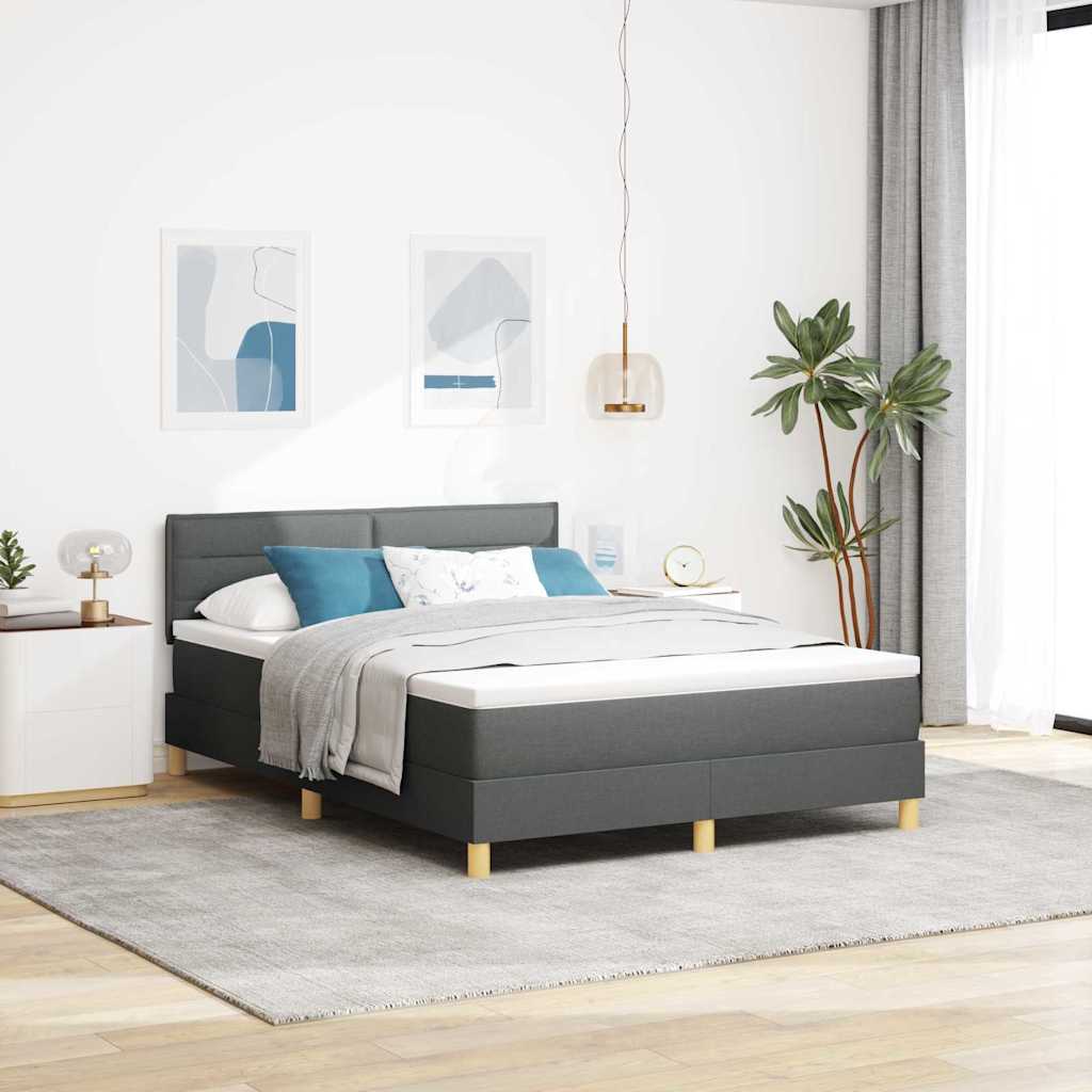 vidaXL Cama Box Spring LED con tiras LED Gris oscuro 160 x 200 cm tela
