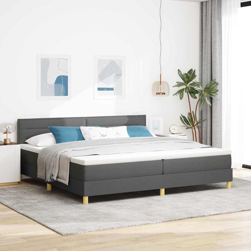 vidaXL Cama Box Spring LED con tiras LED Gris oscuro 200 x 200 cm tela