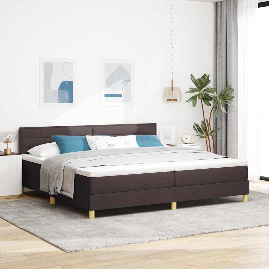 vidaXL Cama Box Spring LED Marrón Oscuro 200 x 200 cm tela