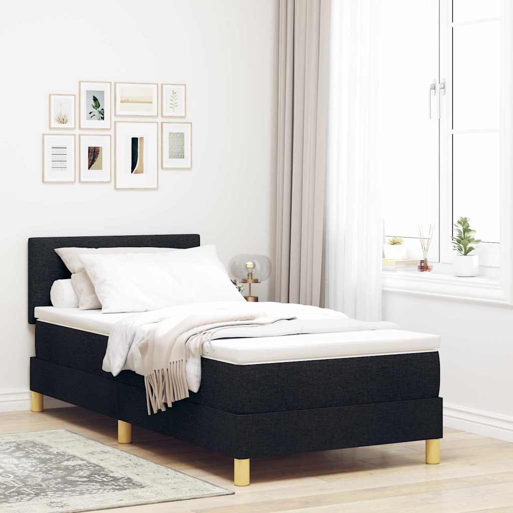 vidaXL Cama Box Spring LED con tiras LED Negro 90 x 200 cm tela