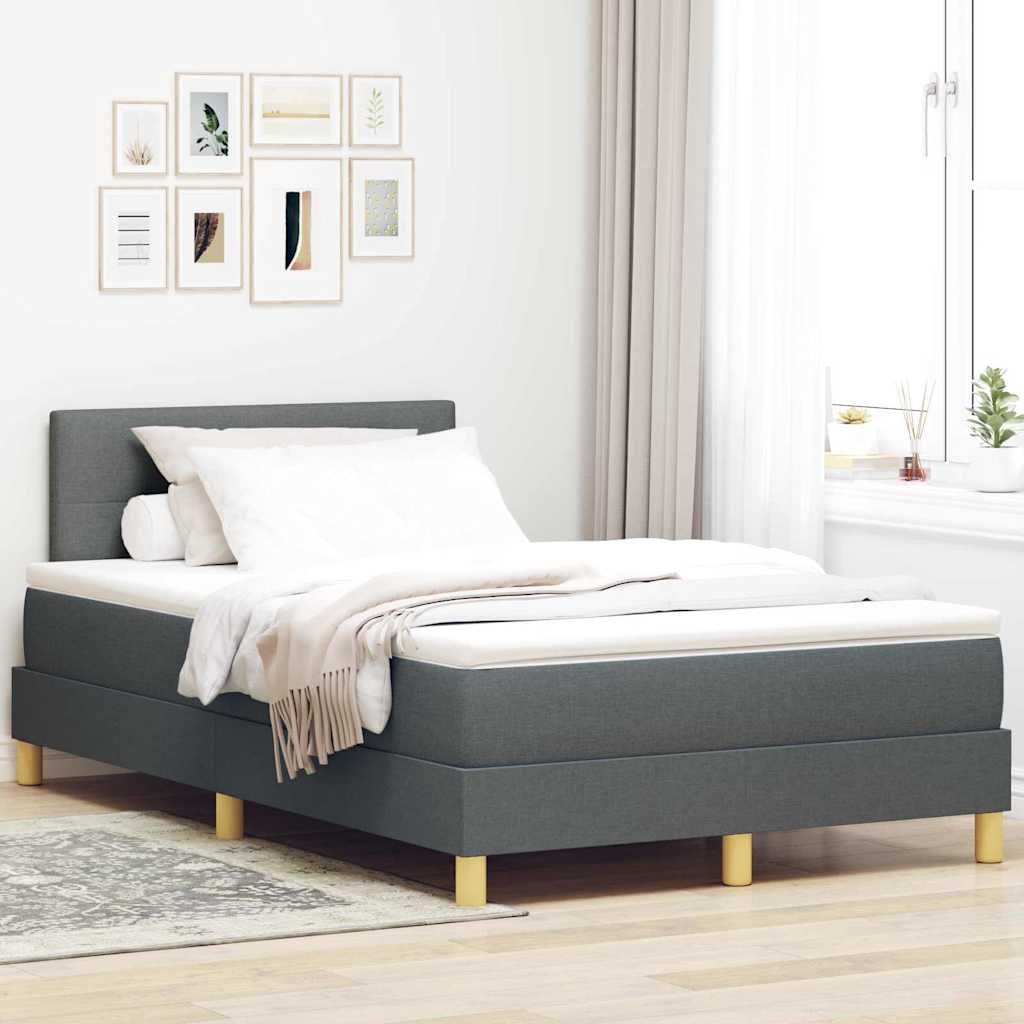 vidaXL Cama Box Spring LED con tiras LED Gris oscuro 120 x 200 cm tela