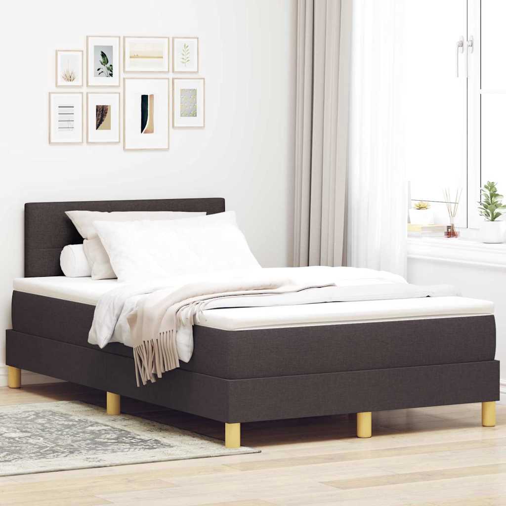 vidaXL Cama Box Spring LED Marrón Oscuro 120 x 200 cm tela