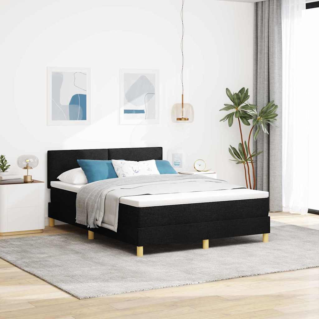 vidaXL Cama Box Spring LED con tiras LED Negro 140 x 200 cm tela