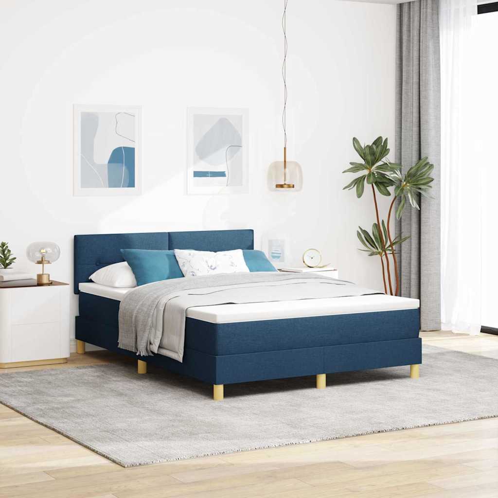 vidaXL Cama Box Spring LED con tiras LED Azul 140 x 200 cm tela