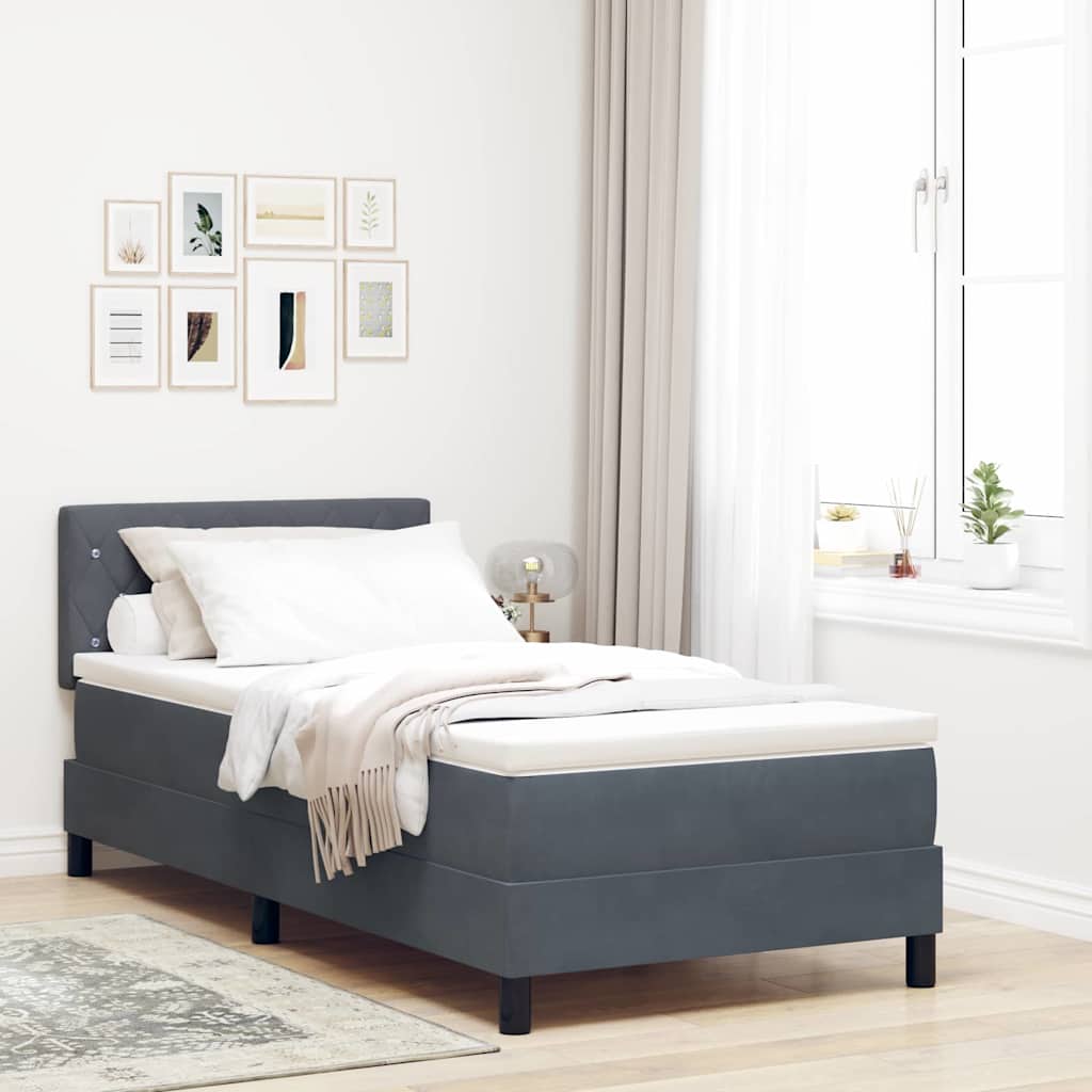 vidaXL Cama Box Spring LED Gris oscuro 90 x 200 cm Terciopelo