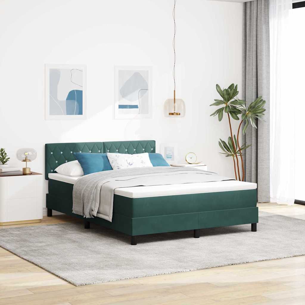 vidaXL Cama Box Spring LED Verde oscuro 140 x 200 cm Terciopelo