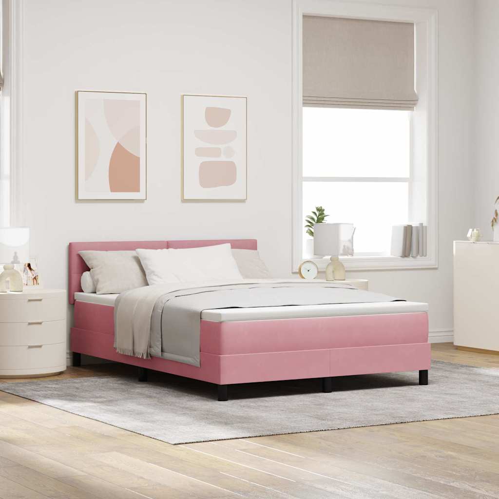 vidaXL Cama Box Spring LED con cabecera Rosa 140 x 200 cm Terciopelo