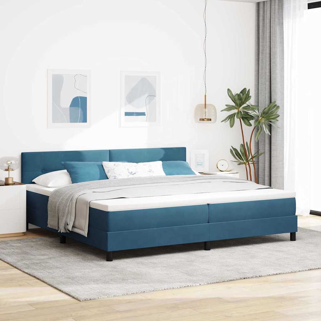 vidaXL Cama Box Spring LED Azul Oscuro 200 x 200 cm Terciopelo