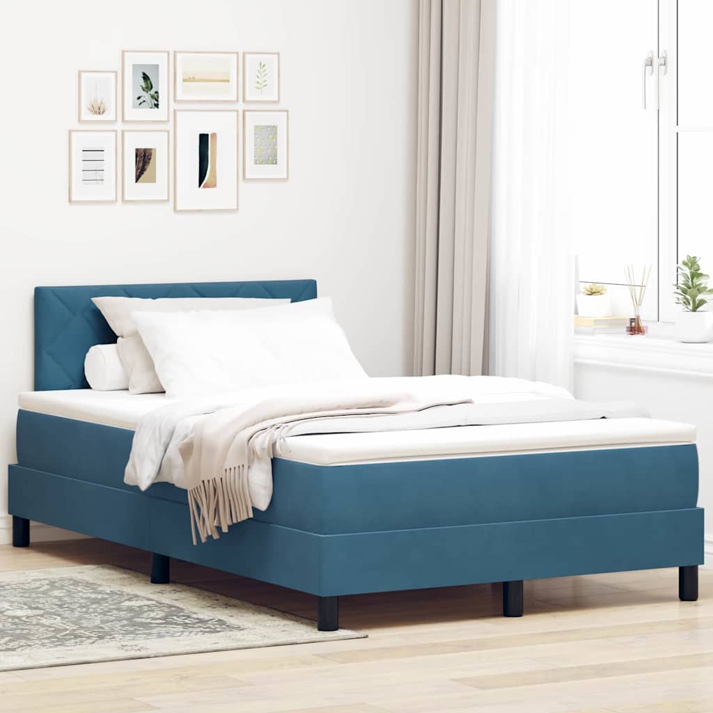 vidaXL Cama Box Spring LED Azul Oscuro 120 x 200 cm Terciopelo