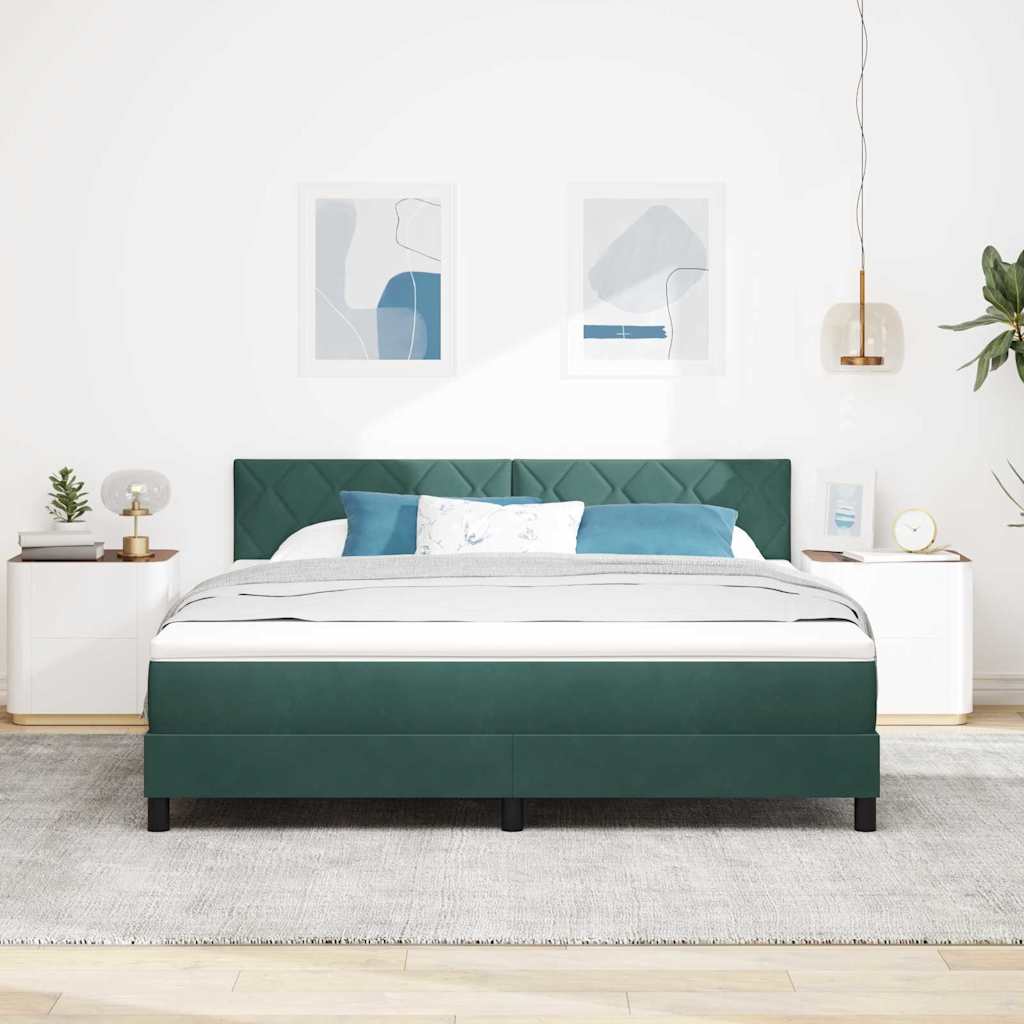 vidaXL Cama Box Spring LED Verde oscuro 180 x 200 cm Terciopelo
