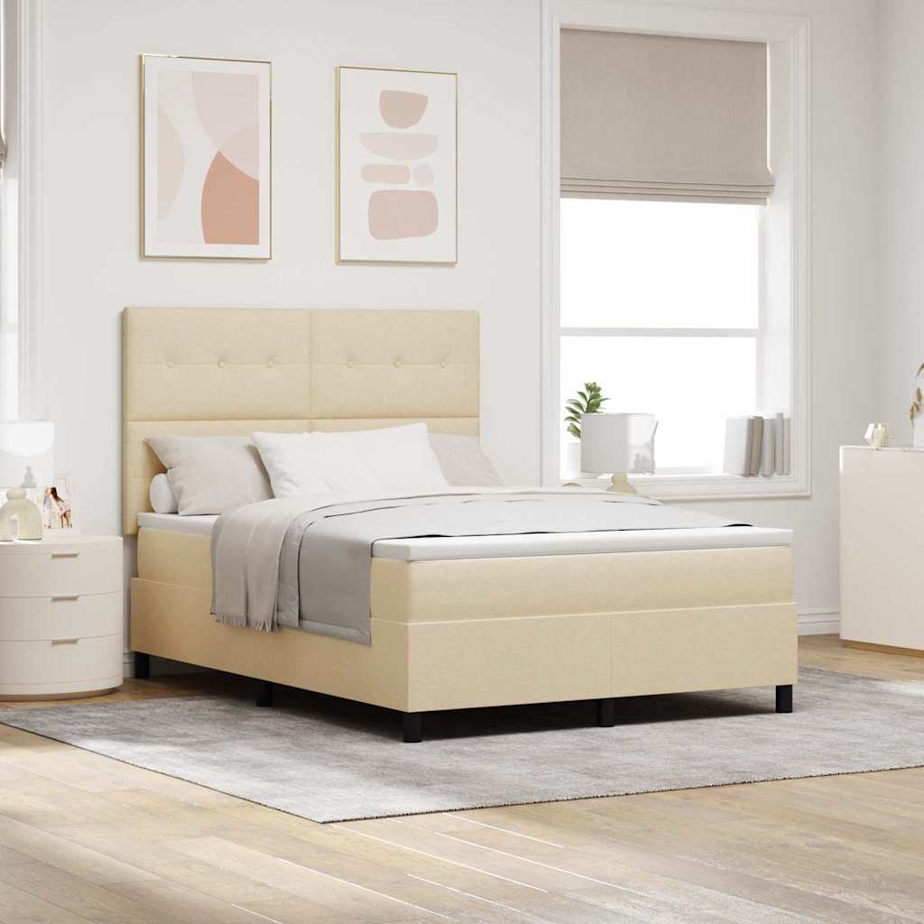 vidaXL Cama tipo Box Spring con tiras LED Crema 160 x 200 cm tela