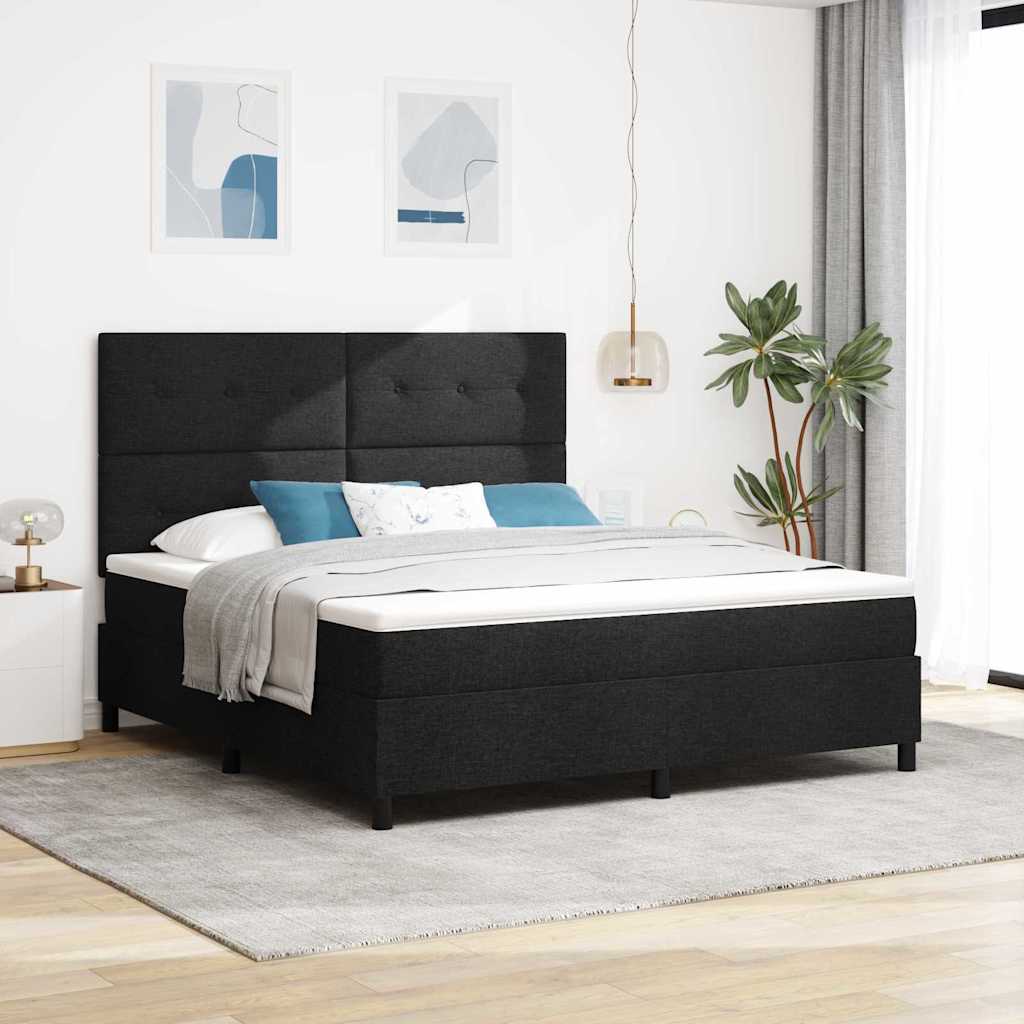 vidaXL Cama tipo Box Spring con tiras LED Negro 180 x 200 cm tela