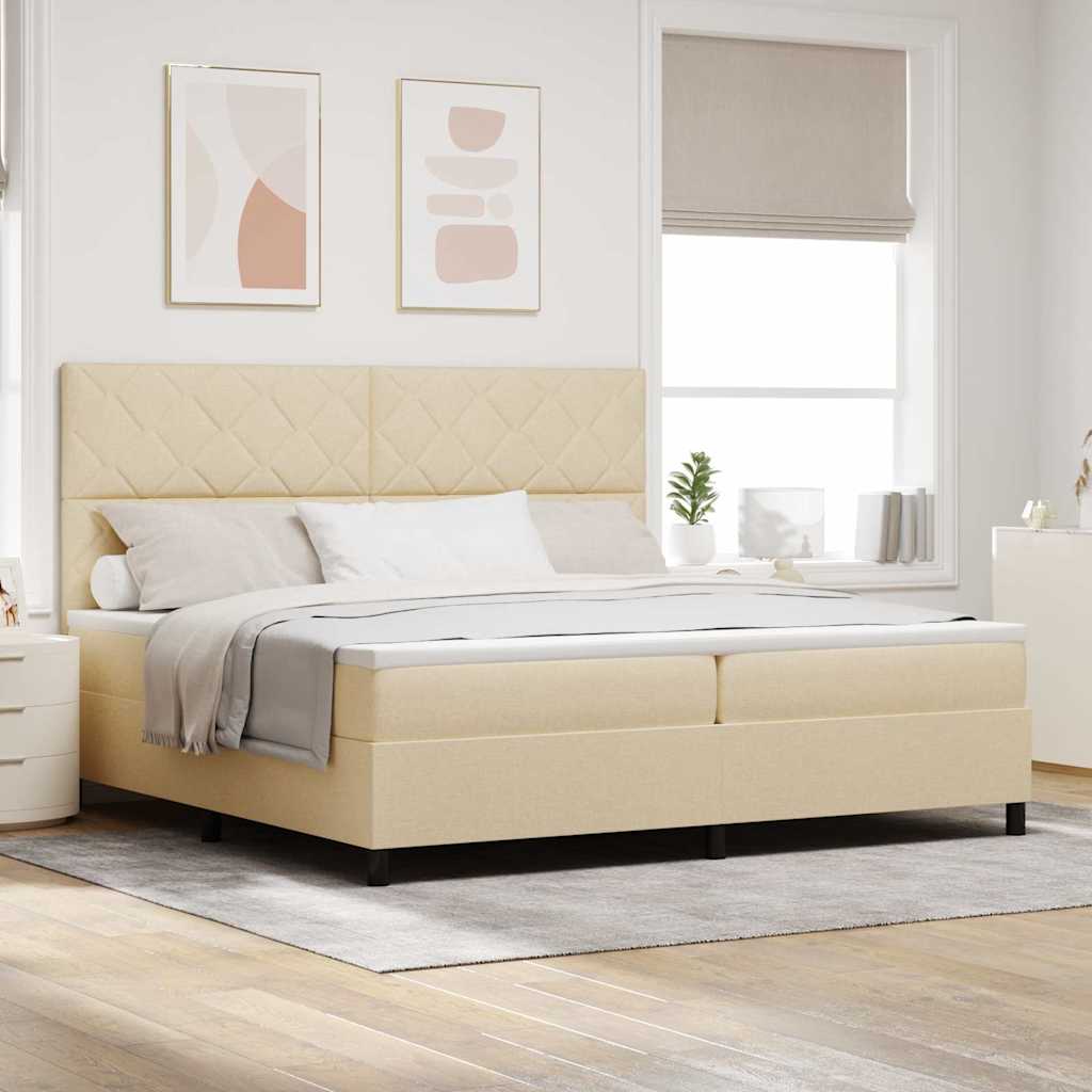 vidaXL Cama tipo Box Spring con tiras LED Crema 200 x 200 cm tela
