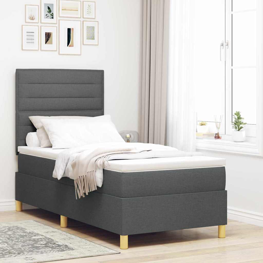 vidaXL Cama Box Spring LED con cabecera Gris oscuro 80 x 200 cm tela