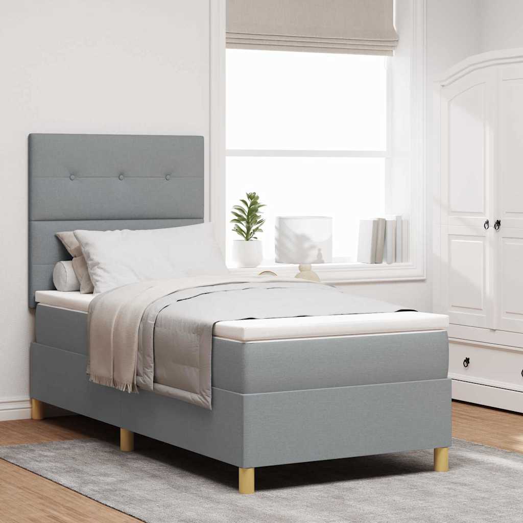 vidaXL Cama Box Spring LED con cabecera Gris Claro 90 x 190 cm tela