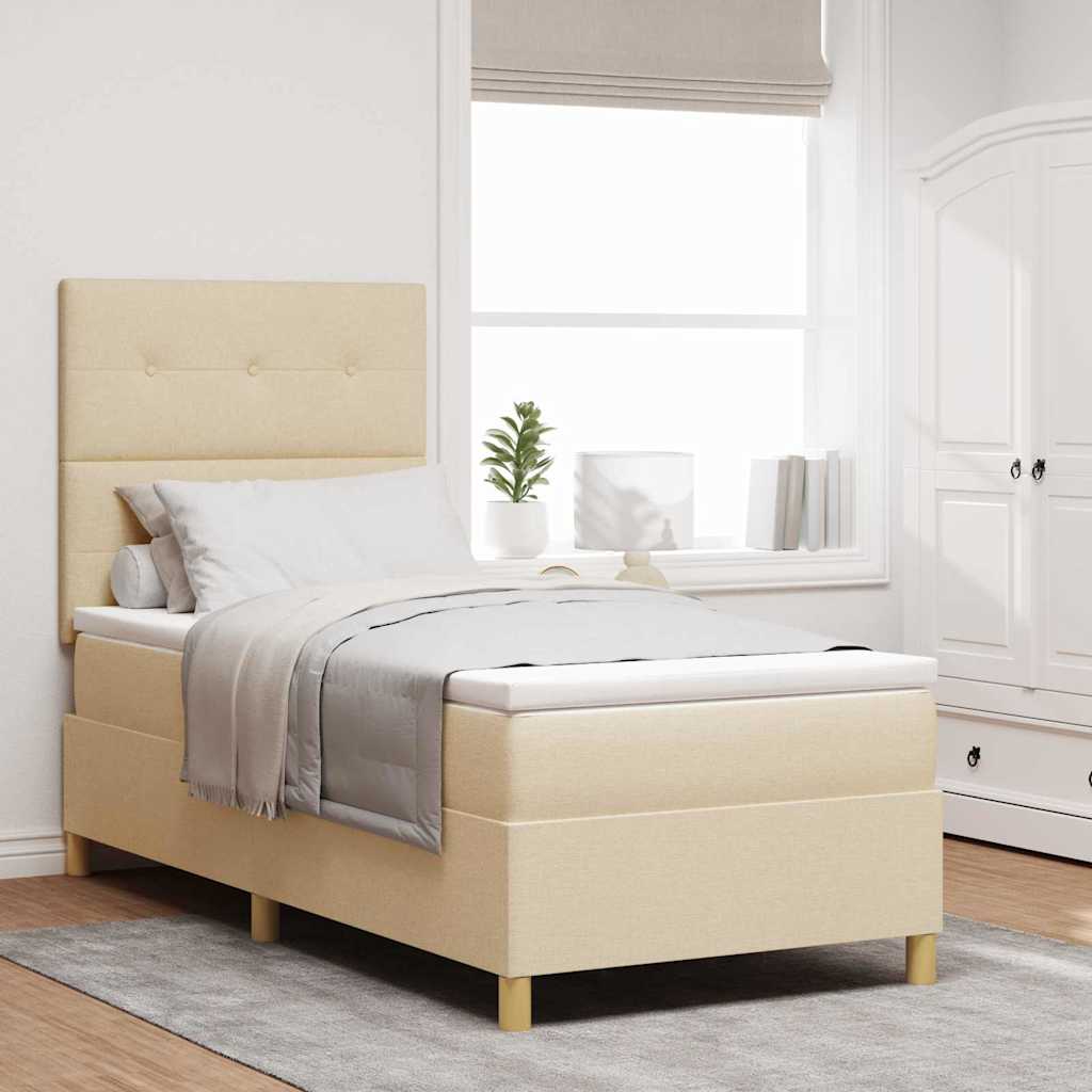 vidaXL Cama Box Spring LED con cabecera Crema 100 x 200 cm tela