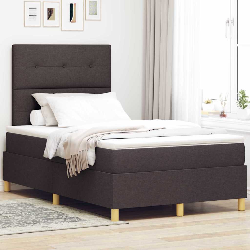 vidaXL Cama Box Spring LED Marrón Oscuro 120 x 200 cm tela