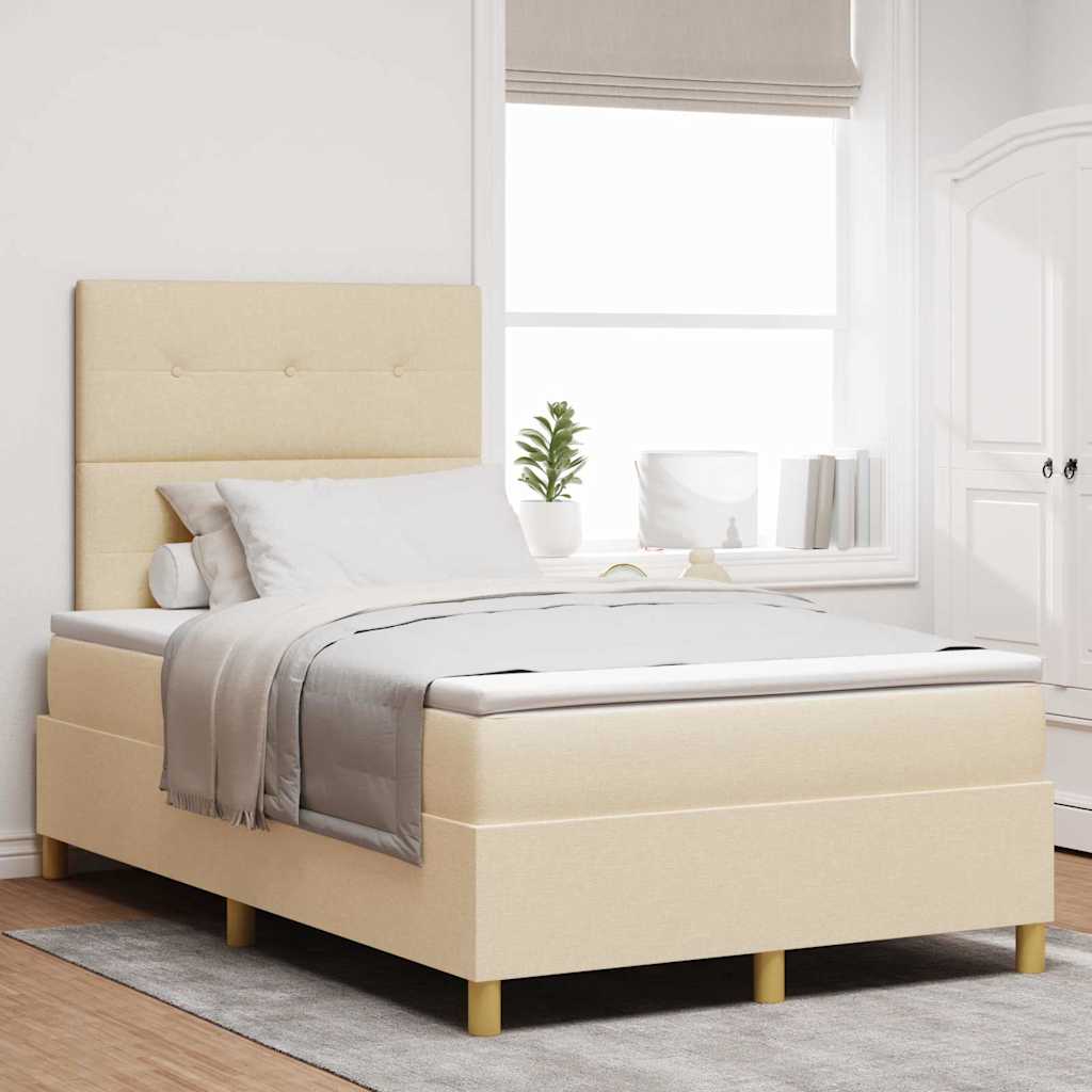 vidaXL Cama Box Spring LED con cabecera Crema 120 x 200 cm tela