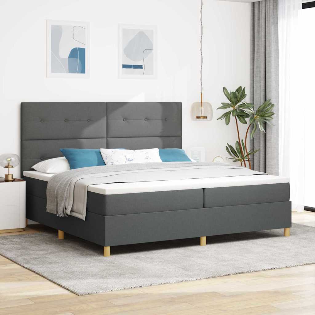 vidaXL Cama Box Spring LED con cabecera Gris oscuro 200 x 200 cm tela