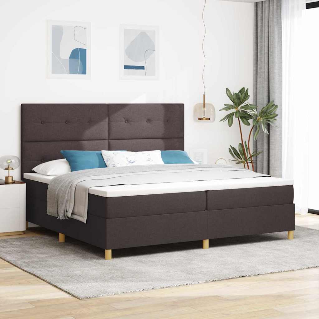 vidaXL Cama Box Spring LED Marrón Oscuro 200 x 200 cm tela