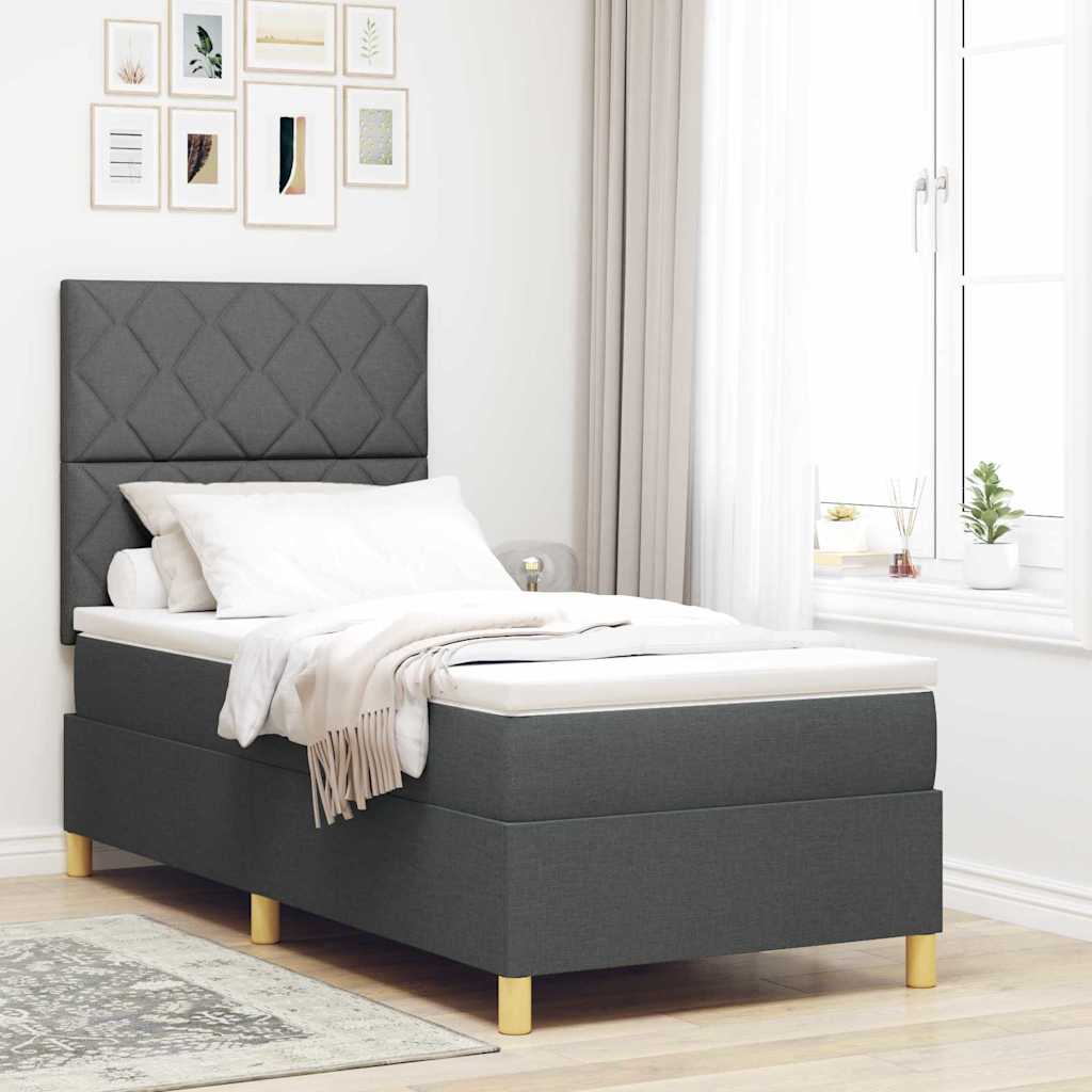 vidaXL Cama Box Spring LED con cabecera Gris oscuro 90 x 190 cm tela