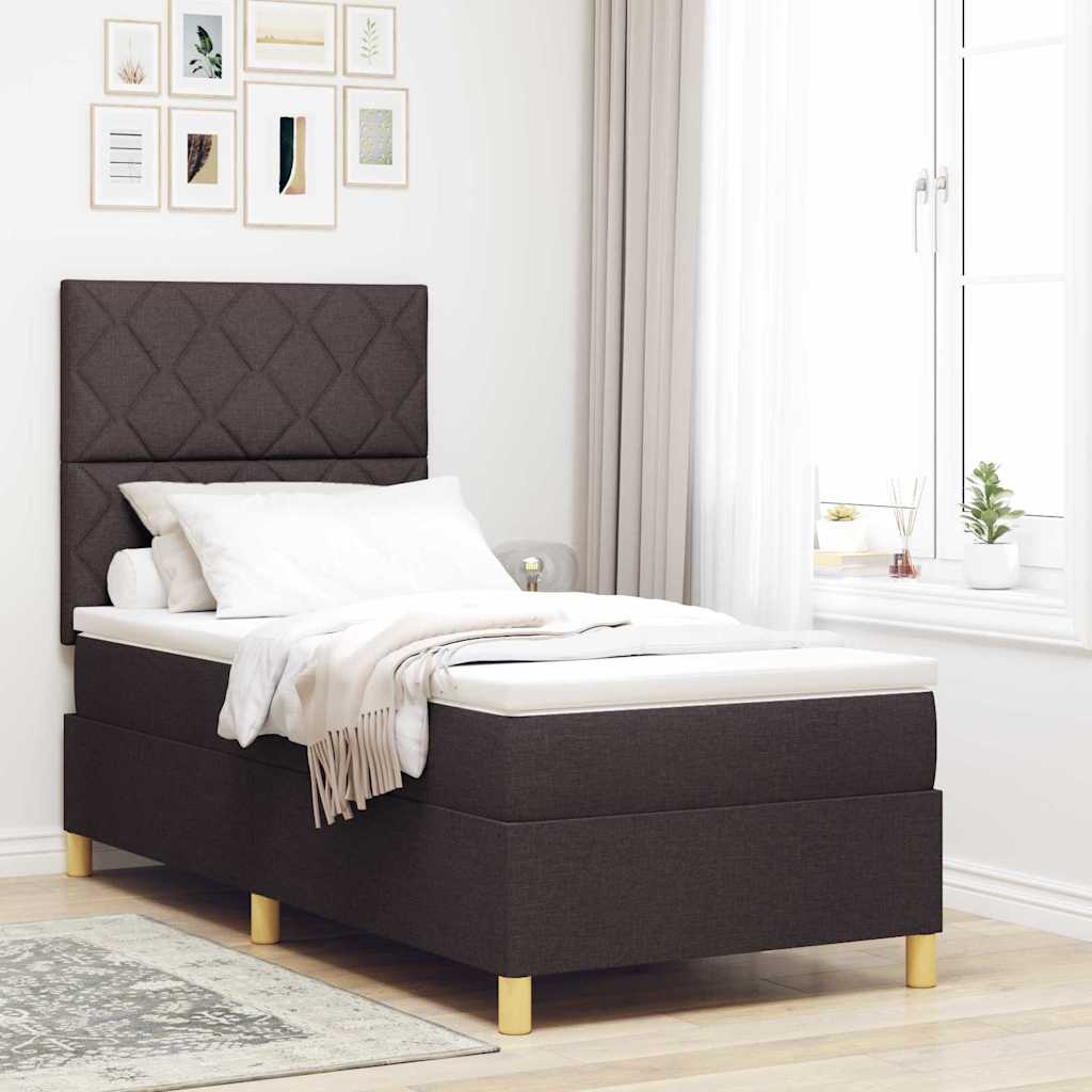 vidaXL Cama Box Spring LED Marrón Oscuro 100 x 200 cm tela