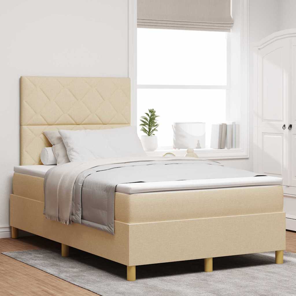 vidaXL Cama Box Spring LED con cabecera Crema 120 x 190 cm tela