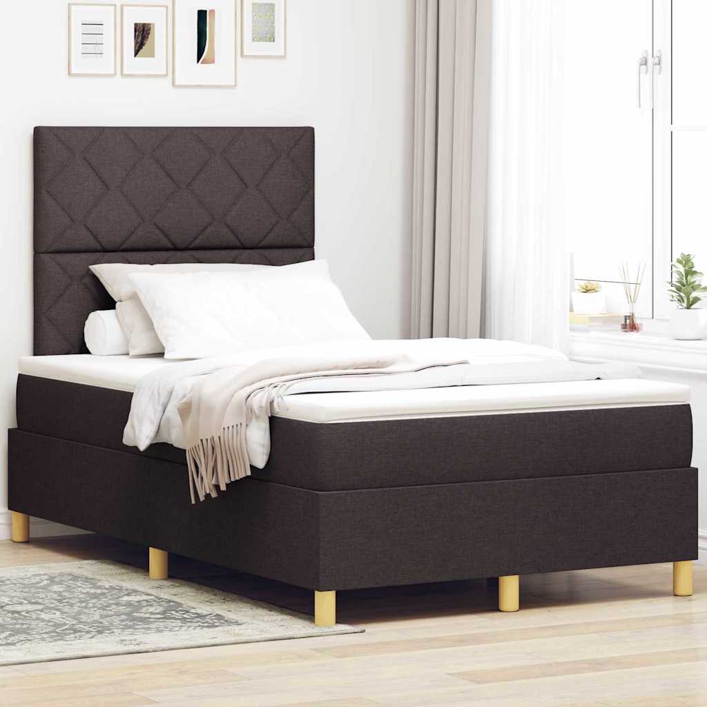 vidaXL Cama Box Spring LED Marrón Oscuro 120 x 200 cm tela