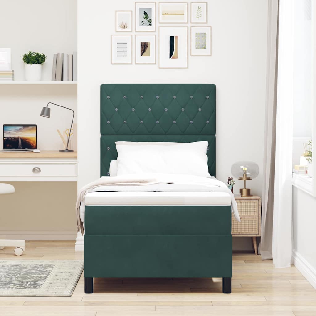 vidaXL Cama Box Spring LED Verde oscuro 90 x 200 cm Terciopelo