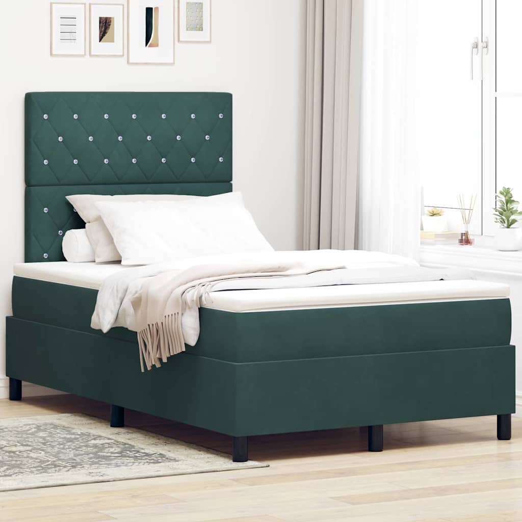 vidaXL Cama Box Spring LED Verde oscuro 120 x 190 cm Terciopelo