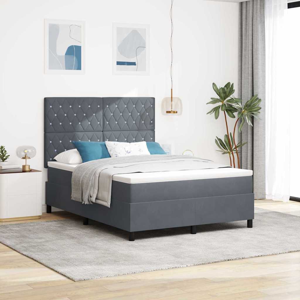 vidaXL Cama Box Spring LED Gris oscuro 140 x 190 cm Terciopelo