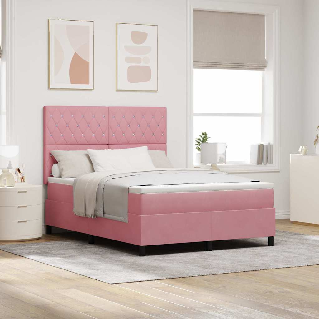 vidaXL Cama Box Spring LED con colchón Rosa 140 x 200 cm Terciopelo