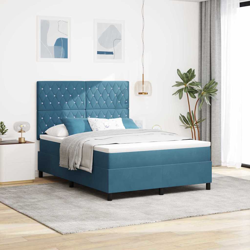 vidaXL Cama Box Spring LED Azul Oscuro 160 x 200 cm Terciopelo