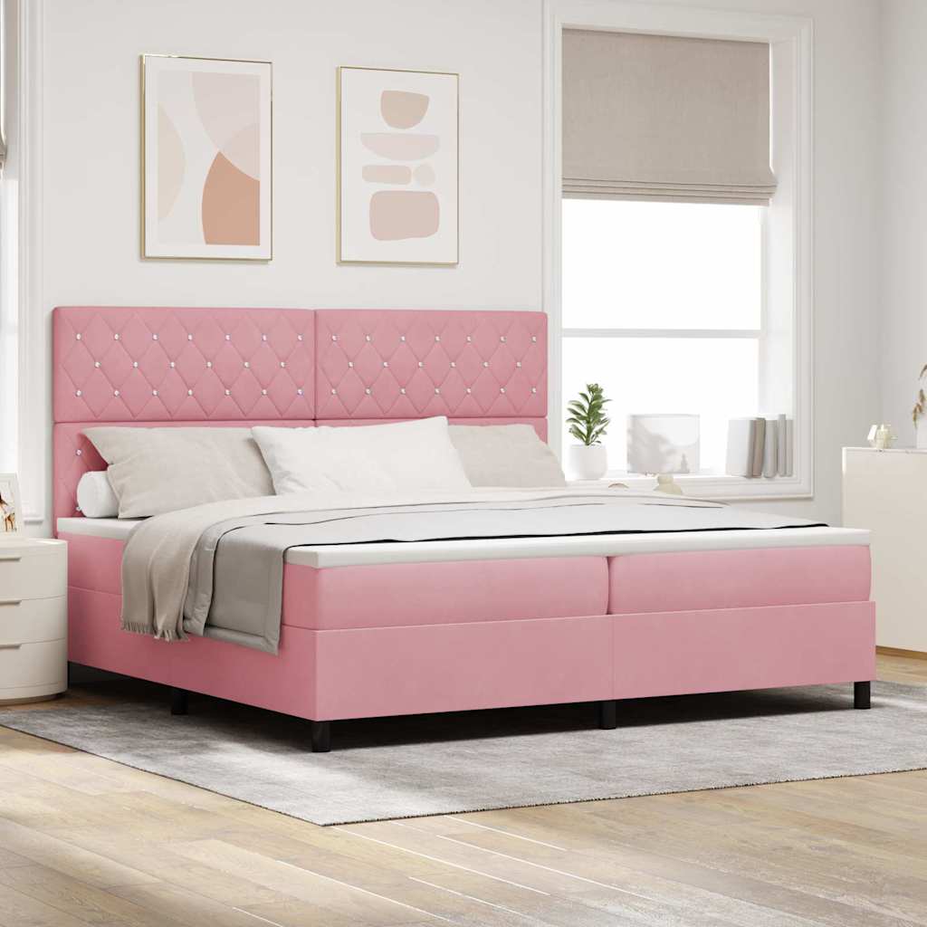vidaXL Cama Box Spring LED con colchón Rosa 200 x 200 cm Terciopelo
