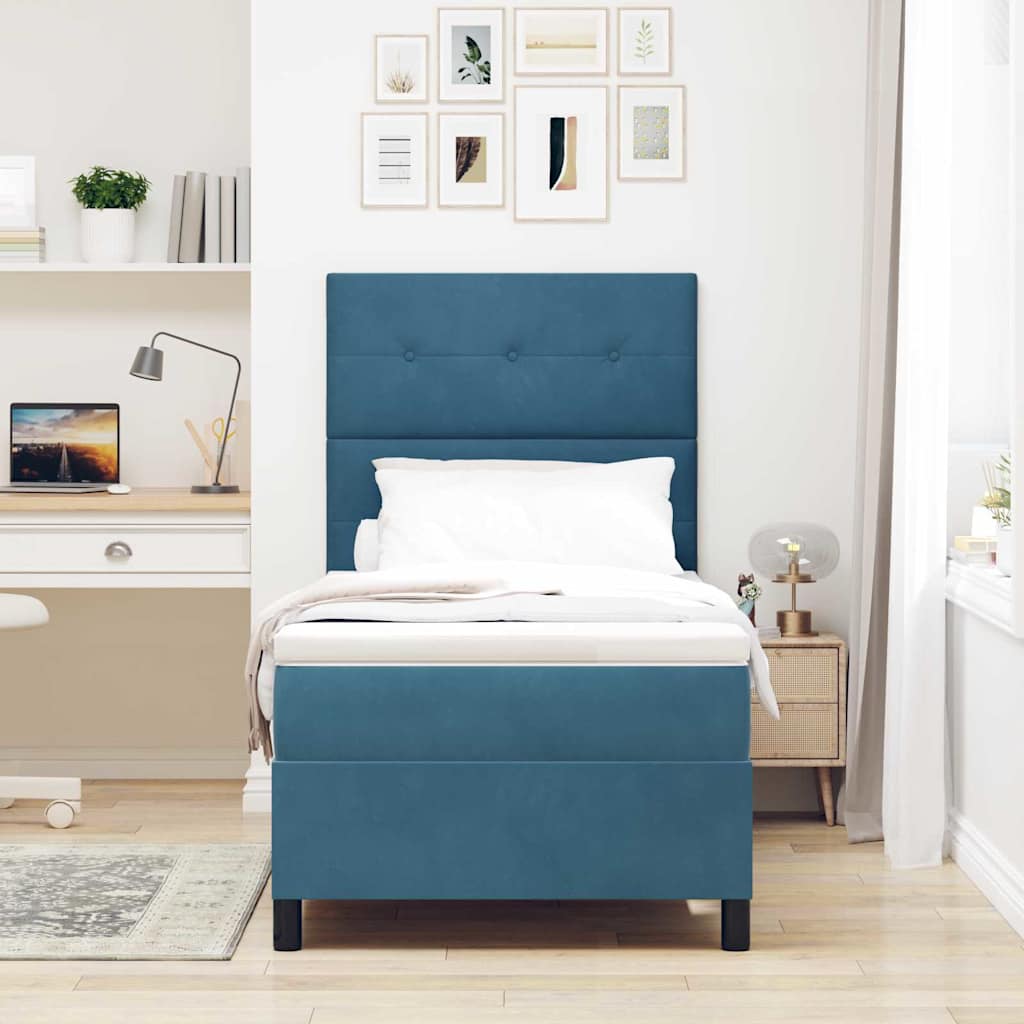vidaXL Cama Box Spring LED Azul Oscuro 80 x 200 cm Terciopelo