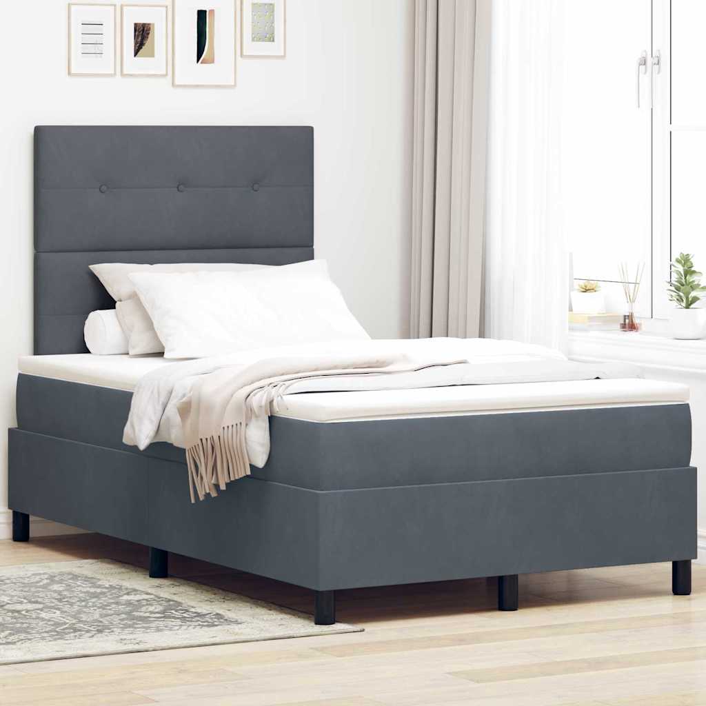 vidaXL Cama Box Spring LED Gris oscuro 120 x 200 cm Terciopelo