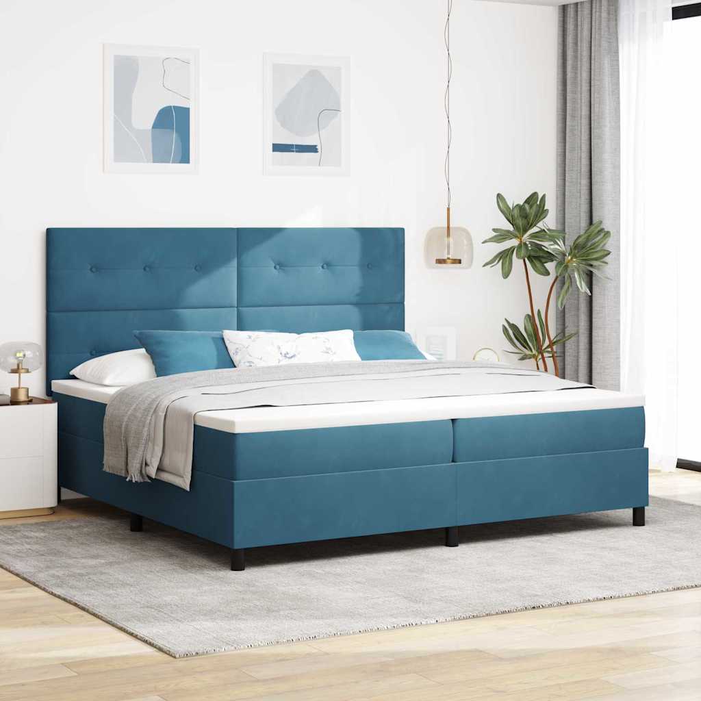 vidaXL Cama Box Spring LED Azul Oscuro 200 x 200 cm Terciopelo