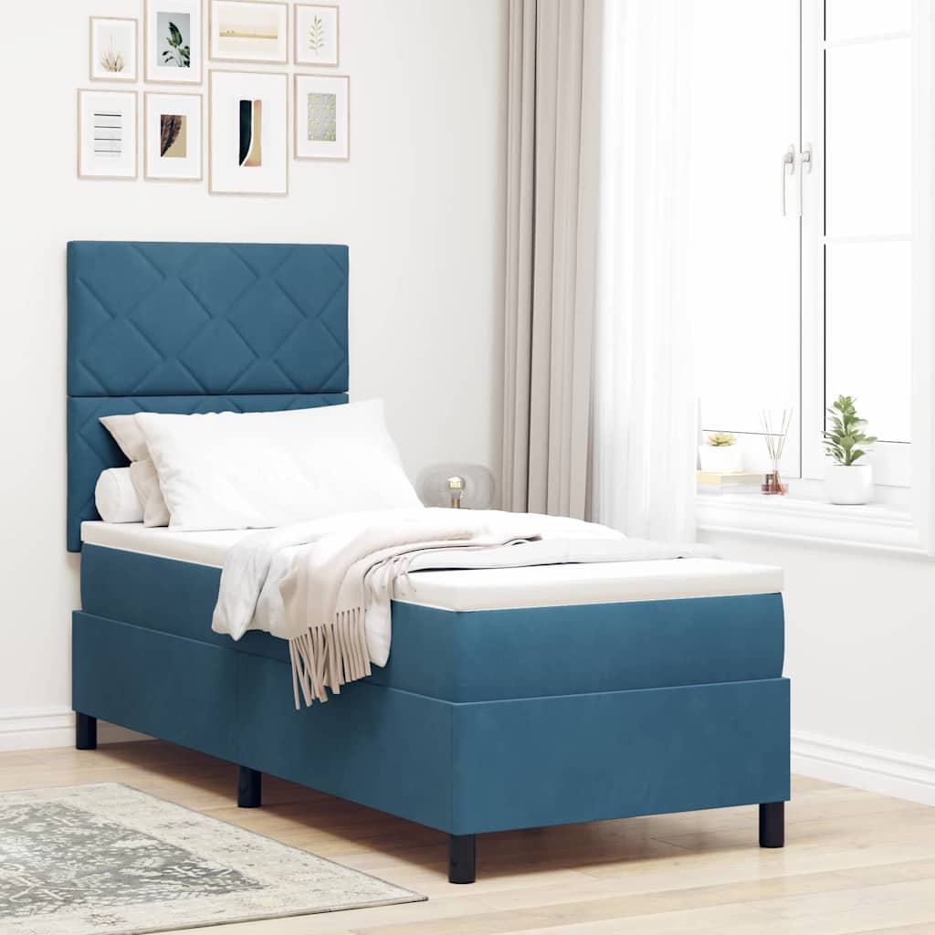 vidaXL Cama Box Spring LED Azul Oscuro 80 x 200 cm Terciopelo
