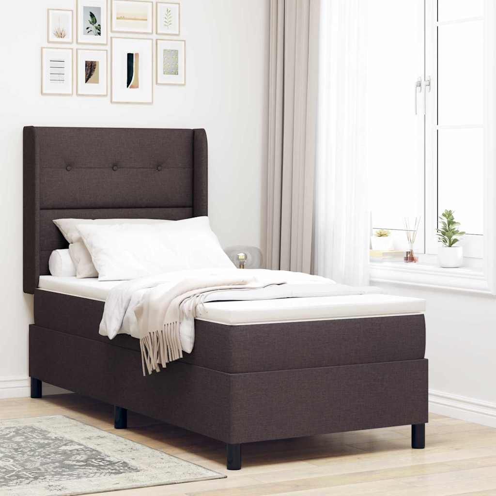 vidaXL Cama Box Spring LED Marrón Oscuro 100 x 200 cm tela