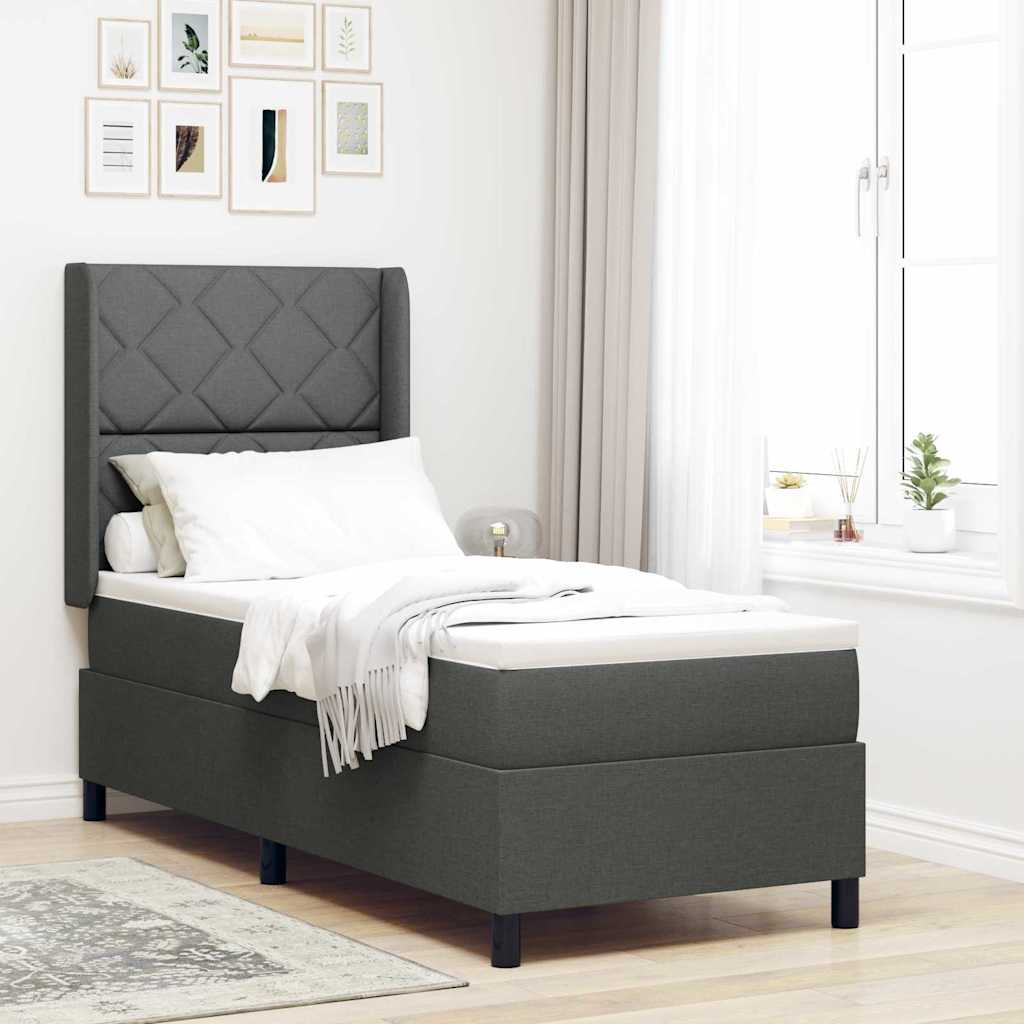 vidaXL Cama Box Spring LED con cabecera Gris oscuro 90 x 190 cm tela