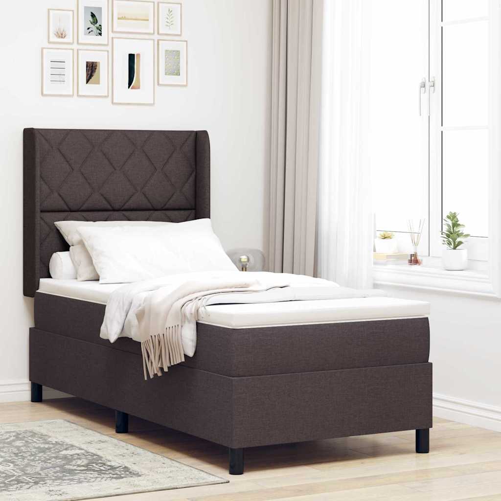 vidaXL Cama Box Spring LED Marrón Oscuro 100 x 200 cm tela