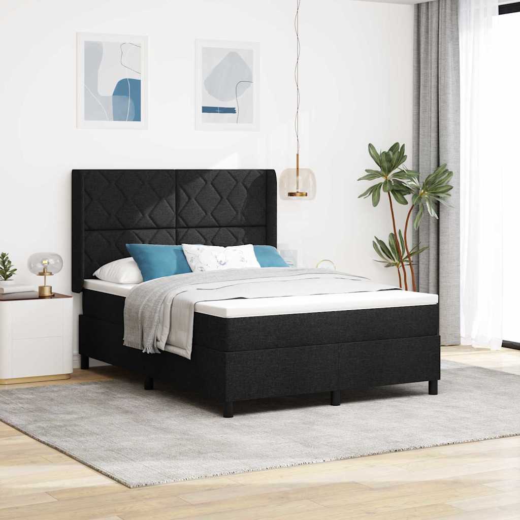 vidaXL Cama Box Spring LED con cabecera Negro 140 x 190 cm tela