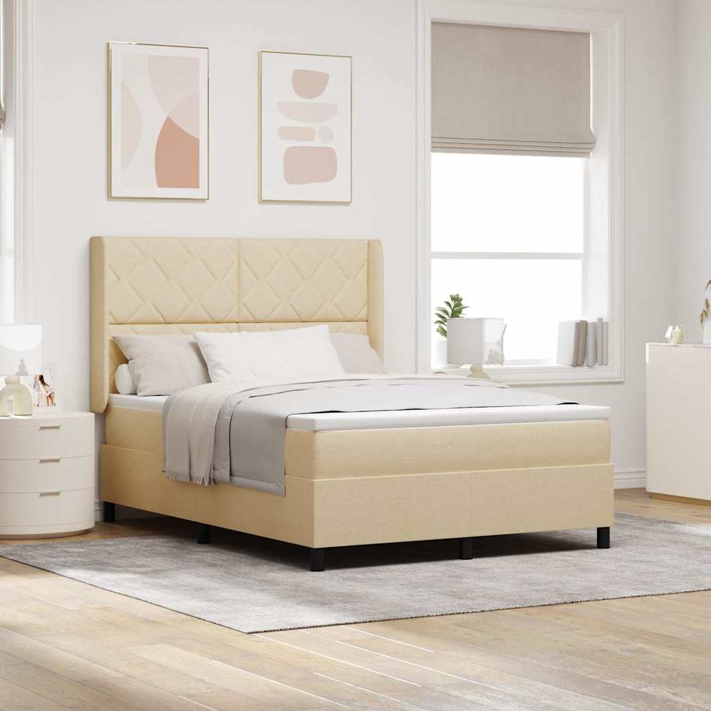 vidaXL Cama Box Spring LED con cabecera Crema 160 x 200 cm tela