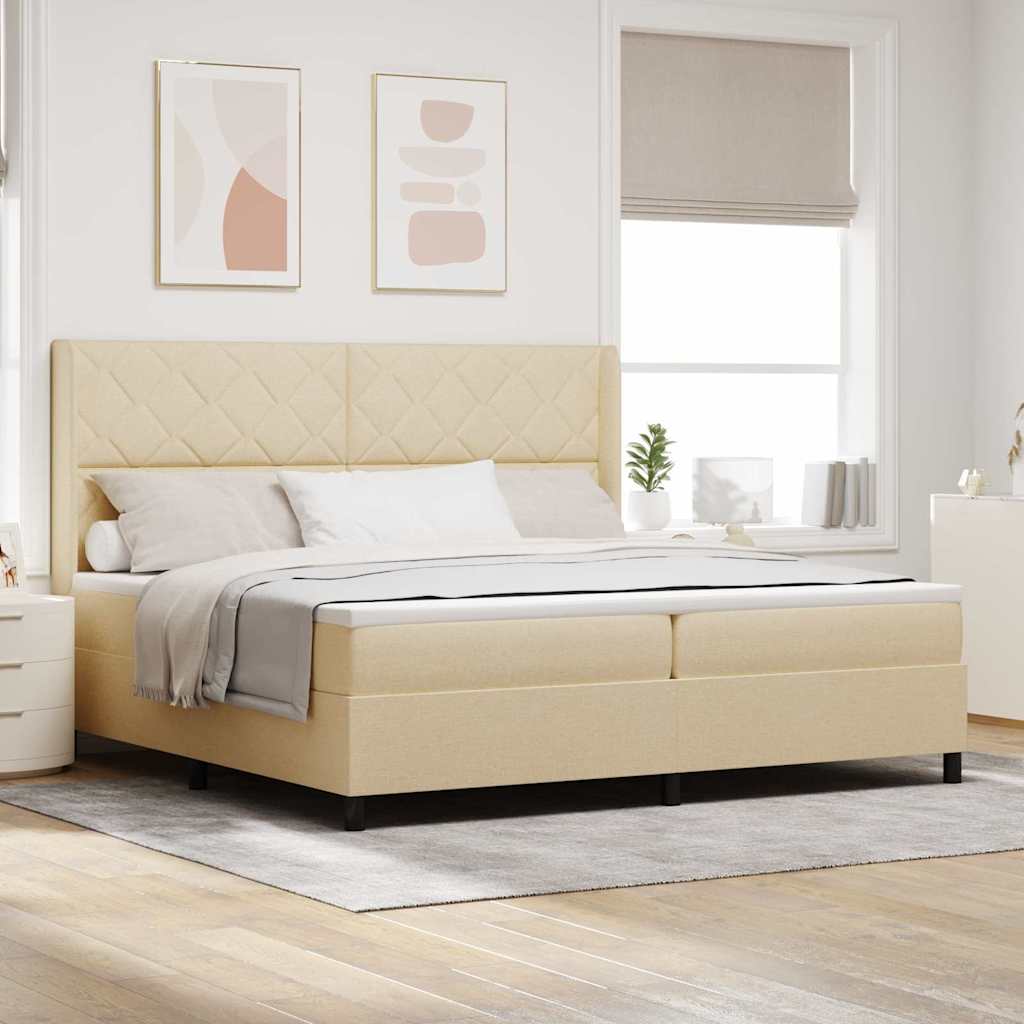 vidaXL Cama Box Spring LED con cabecera Crema 200 x 200 cm tela