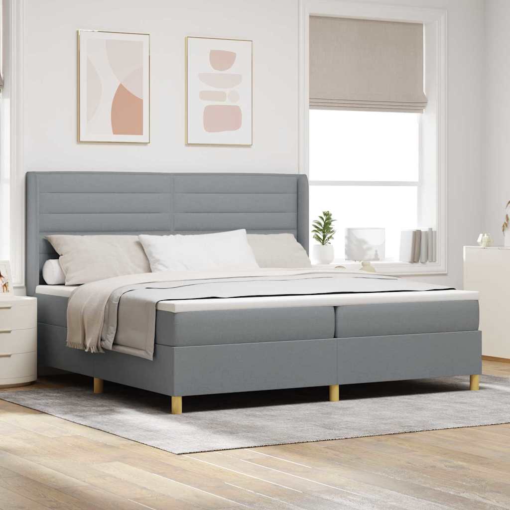 vidaXL Cama tipo Box Spring con tiras LED Gris Claro 200 x 200 cm tela