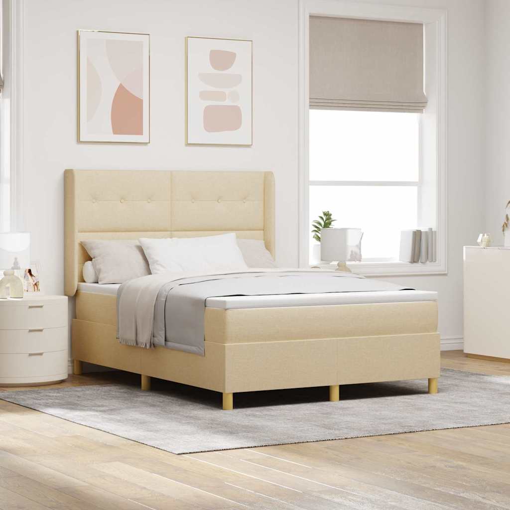 vidaXL Cama tipo Box Spring con tiras LED Crema 160 x 200 cm tela